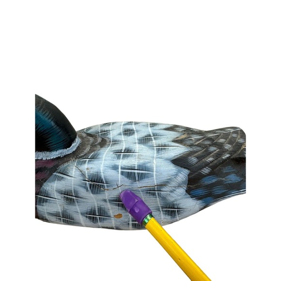 Vintage Wooden Hand Carved‎ Painted Duck Decoy Yellow Beak Stripe Breast *SEE - Picture 9 of 12